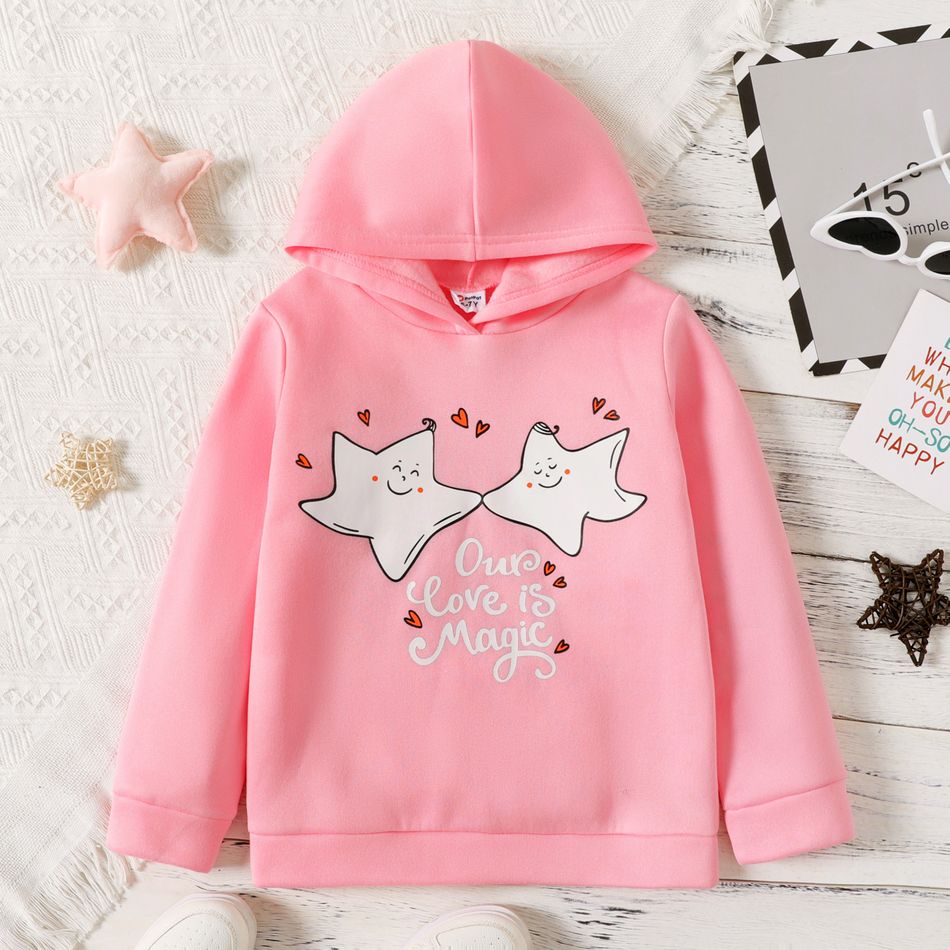 Kid Girl Letter Stars Print Fleece Lined Hoodie Sweatshirt Pink big image 6