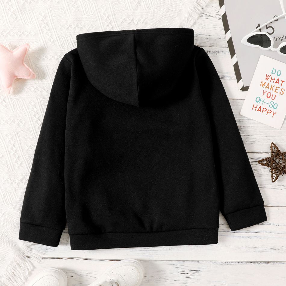 Kid Girl Letter Stars Print Fleece Lined Hoodie Sweatshirt Black