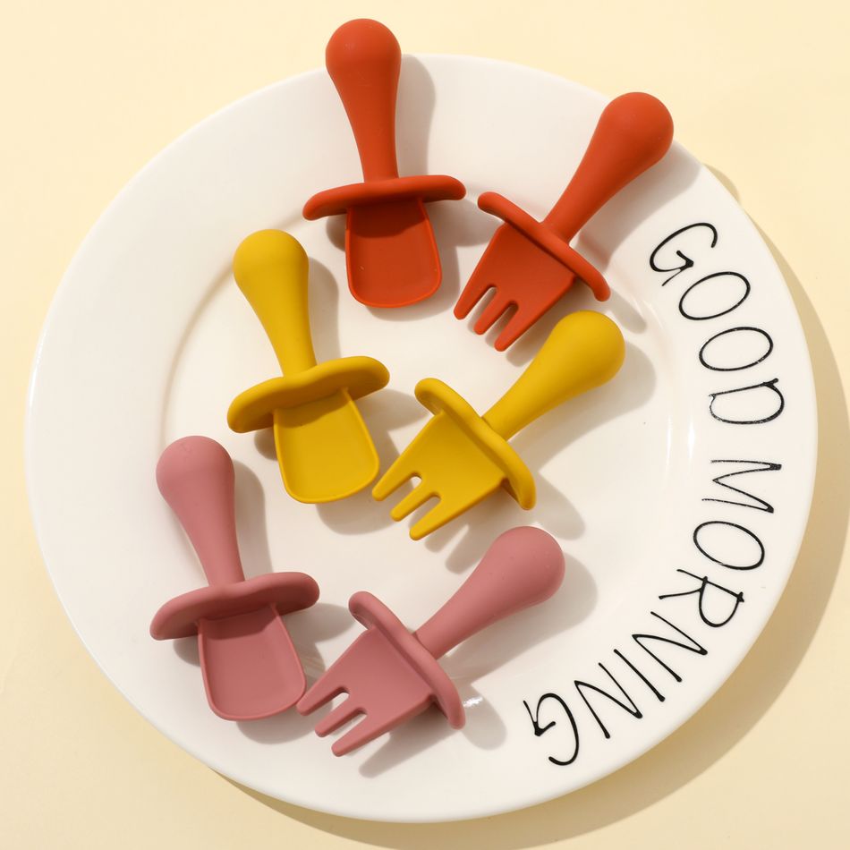 تشتمل مجموعة تغذية الأطفال المصنوعة من السيليكون على ملاعق وشوك مجموعة أدوات الأطفال حديثي الولادة للتدريب الذاتي زهري big image 5