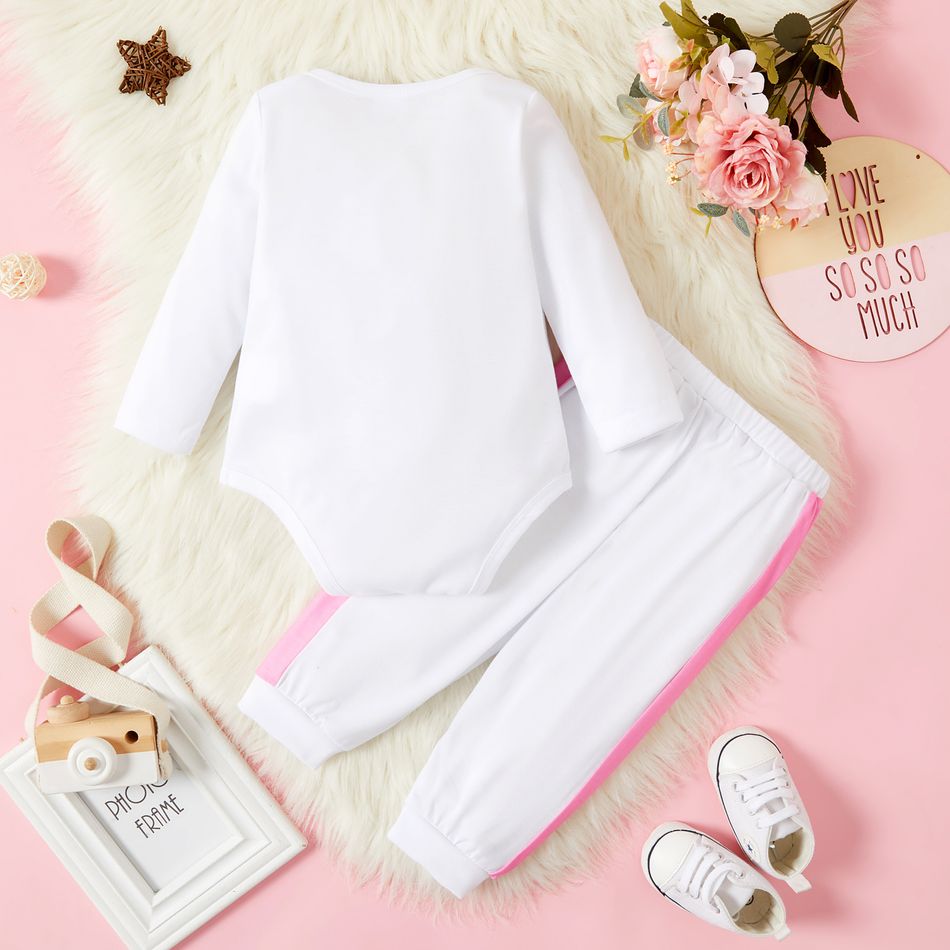 2pcs Baby Girl Love Heart and Letter Print Long-sleeve Romper with Trousers Set White big image 3