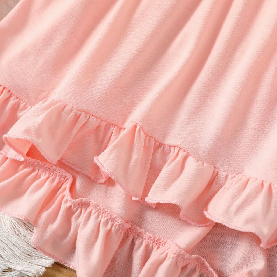 2-piece Kid Girl Butterfly Print Ruffled Hem Long-sleeve Top and Leggings Set Pink big image 4