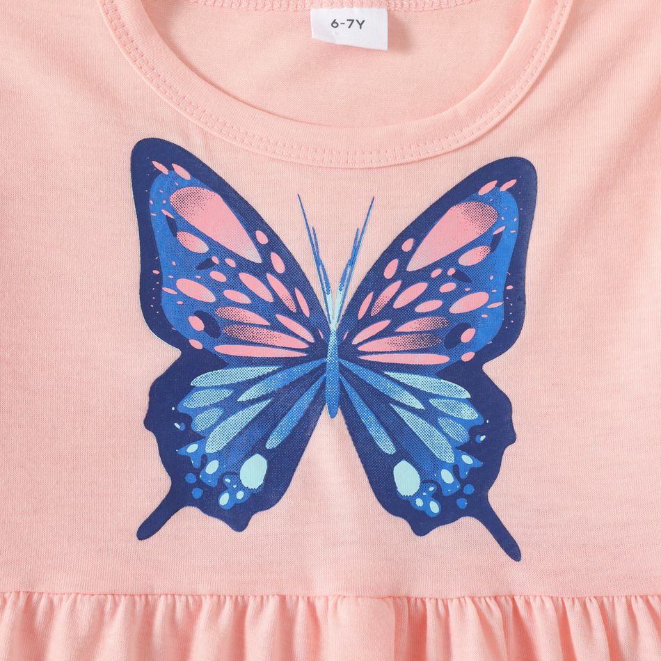 2-piece Kid Girl Butterfly Print Ruffled Hem Long-sleeve Top and Leggings Set Pink big image 3