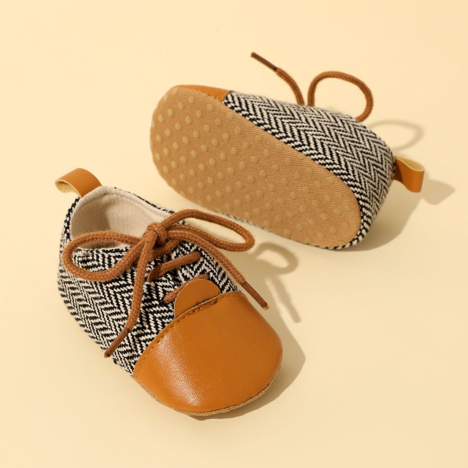 Baby / Toddler chevron Striped Pattern Lace-up Prewalker Shoes Ginger