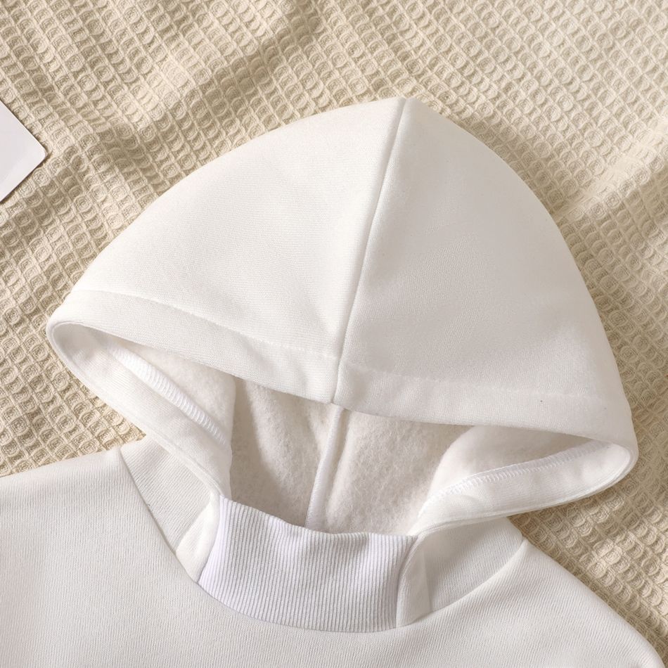 2-piece Kid Girl Letter Print Fleece Lined Hoodie Sweatshirt and Solid Color Pants Set White big image 3