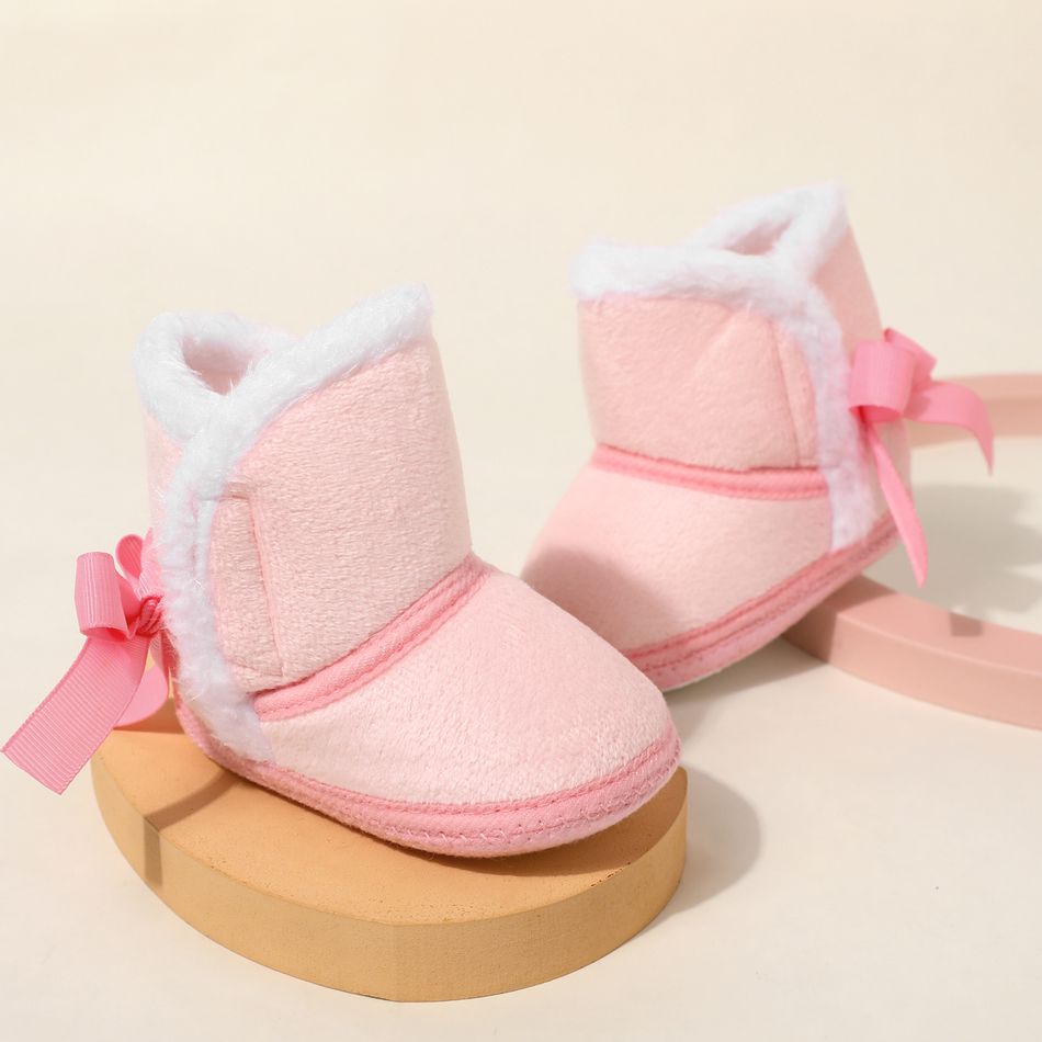 Baby / Toddler Solid Color Tie Back Breathable Fleece-lining Prewalker Shoes Pink big image 2