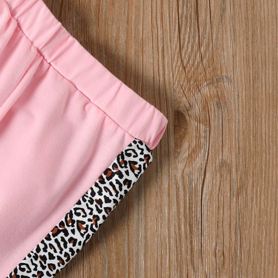 2-piece Toddler Girl Letter Leopard Print Sweatshirt and Pants Set Pink big image 6