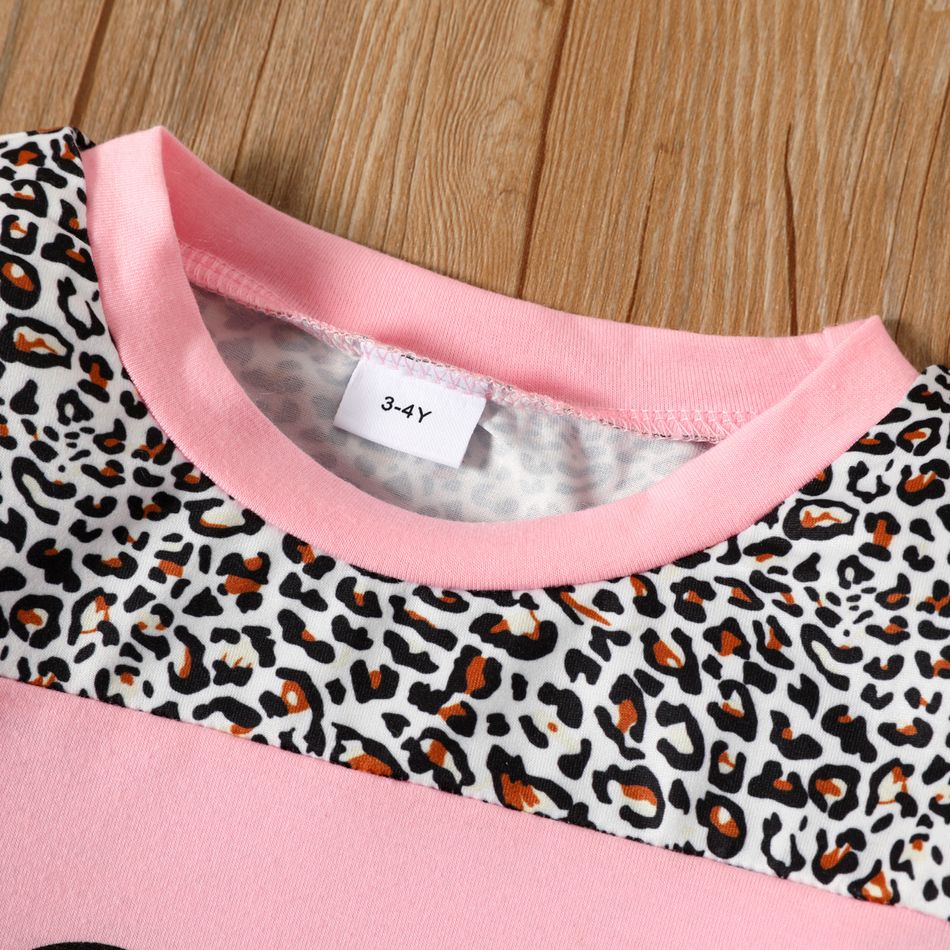 2-piece Toddler Girl Letter Leopard Print Sweatshirt and Pants Set Pink big image 4