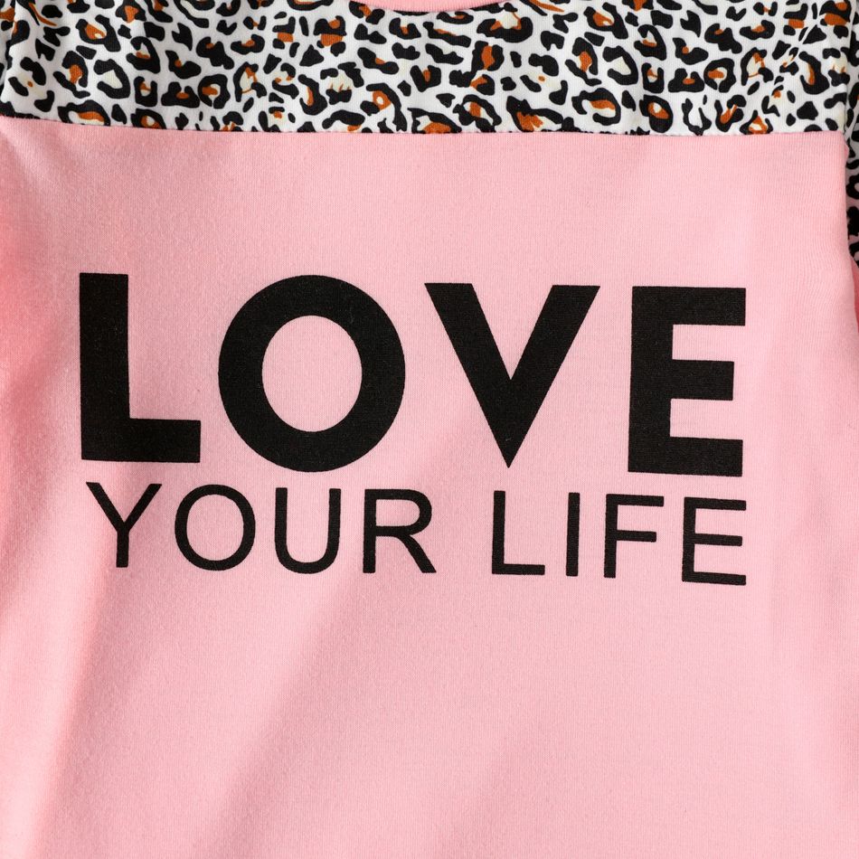 2-piece Toddler Girl Letter Leopard Print Sweatshirt and Pants Set Pink big image 5