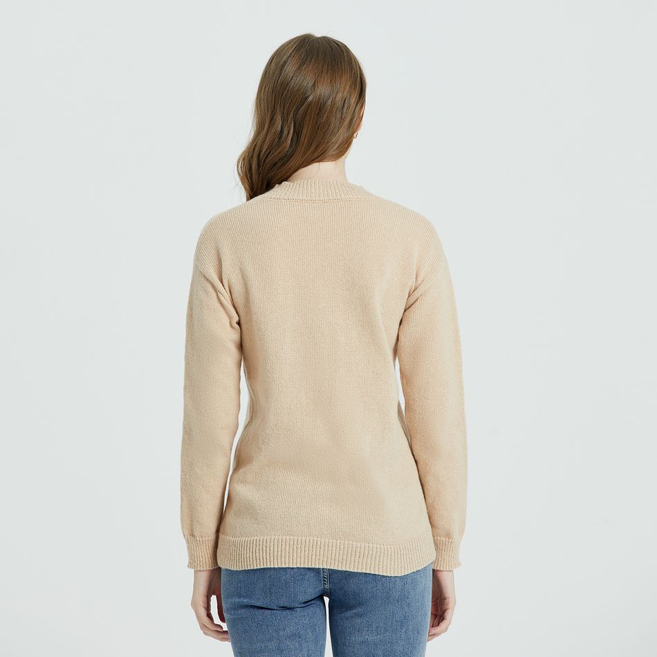 Khaki Minimalist V-neck Long-sleeve Sweater Khaki big image 4