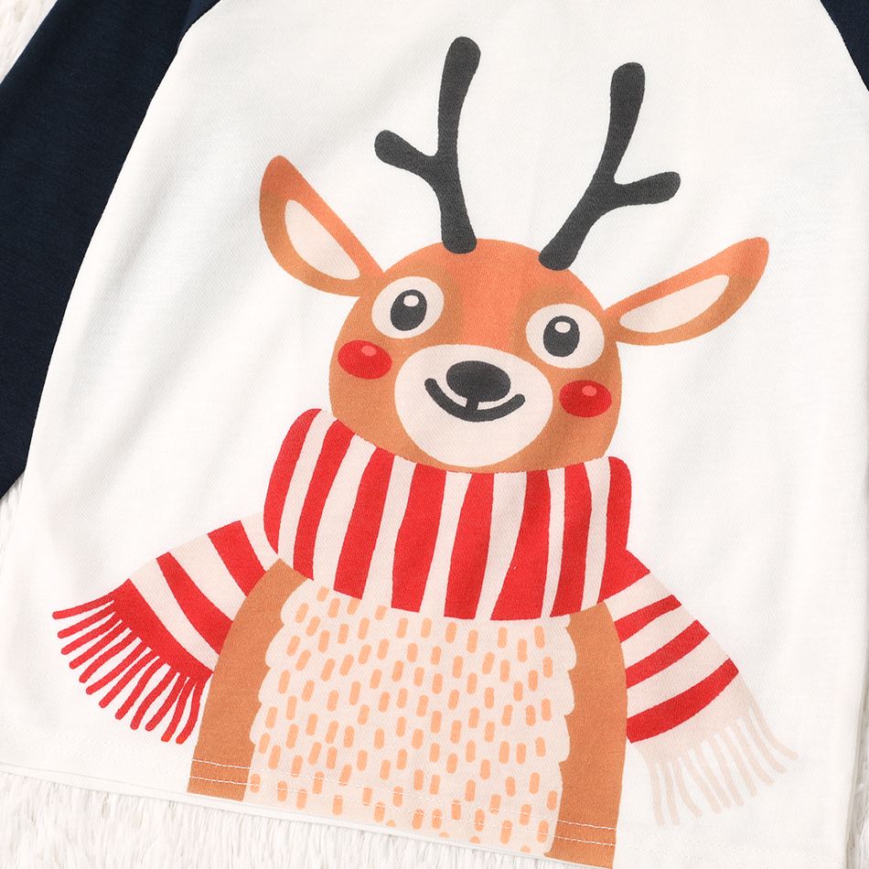 Christmas Cartoon Reindeer Print Family Matching Raglan Long-sleeve Pajamas Sets (Flame Resistant) Dark Blue/white big image 8