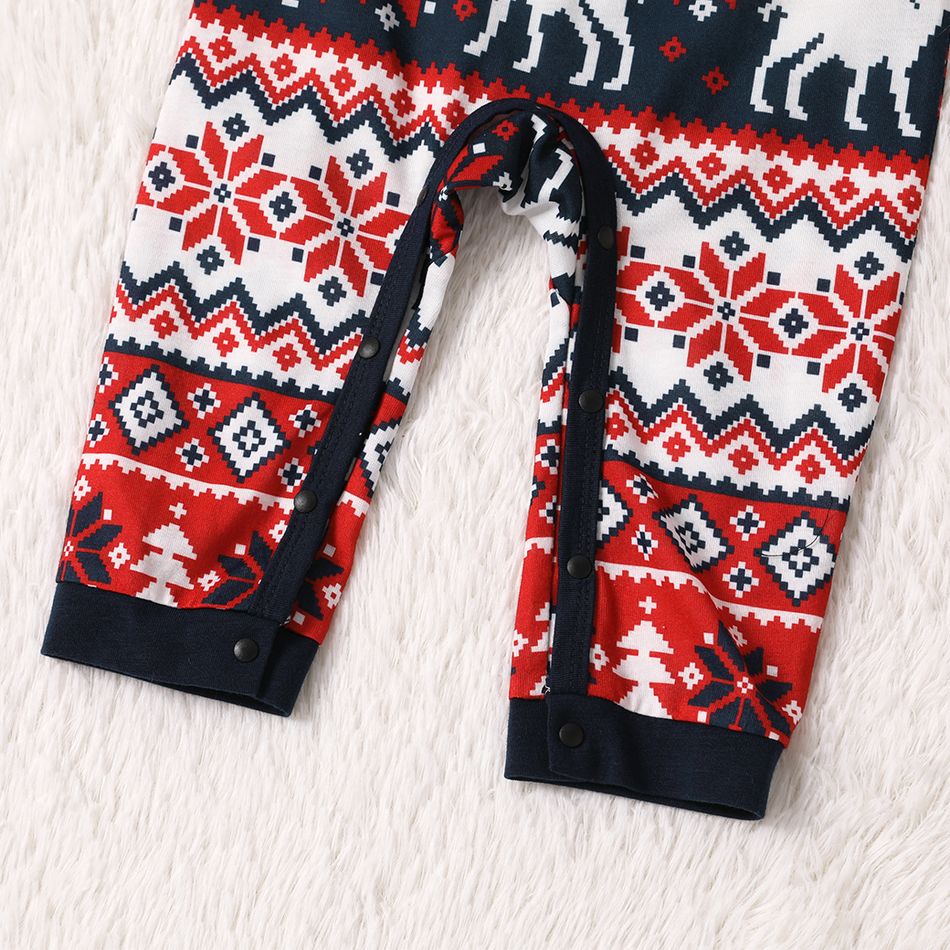 Christmas Cartoon Reindeer Print Family Matching Raglan Long-sleeve Pajamas Sets (Flame Resistant) Dark Blue/white big image 12