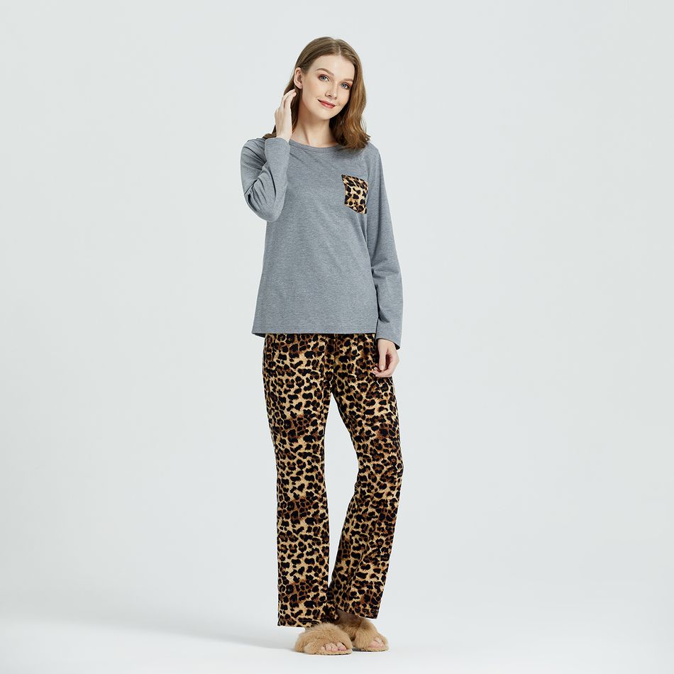 Roupa de lazer de pijama de manga comprida com estampa de leopardo Cinzento big image 1