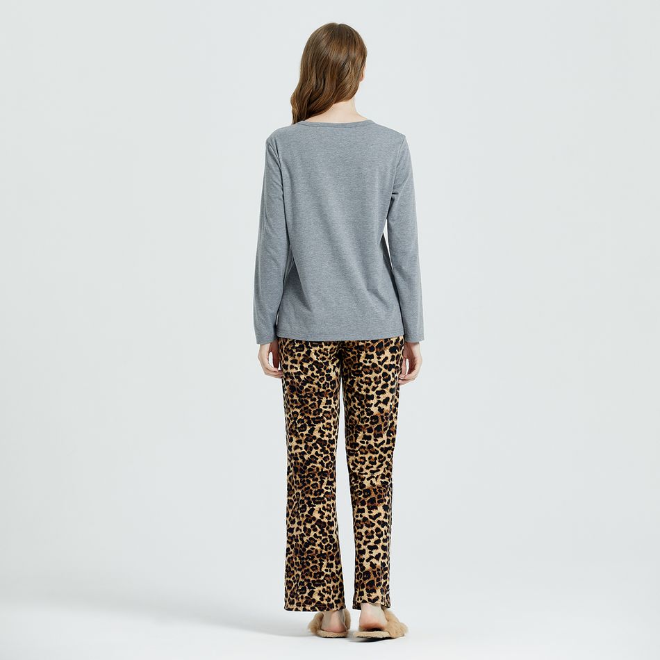 Roupa de lazer de pijama de manga comprida com estampa de leopardo Cinzento big image 3