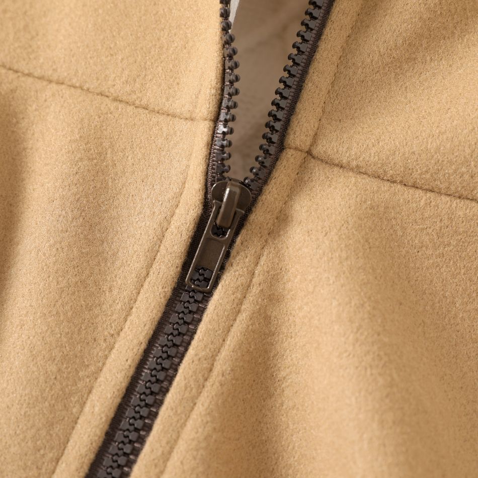 Kid Girl Zipper Detail Hooded Khaki Coat KHAKI big image 3