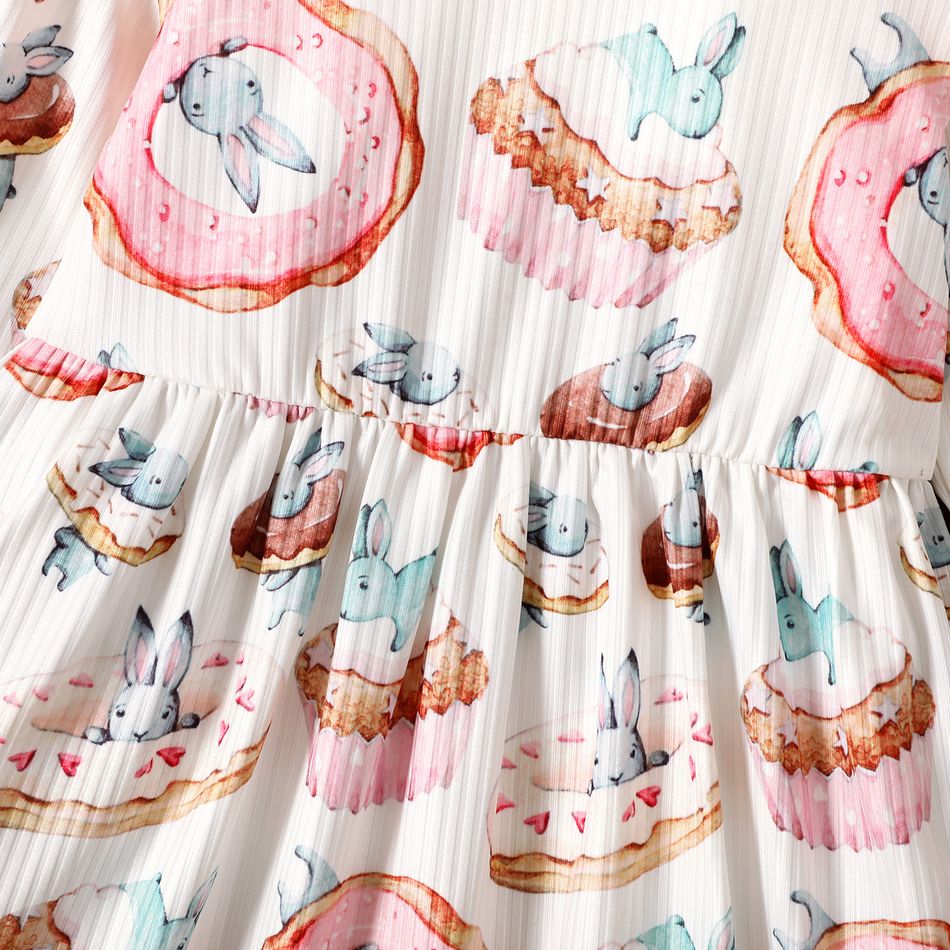 2-piece Toddler Girl Ruffled Rabbit Donut Print Long-sleeve Dress and Headband Set Multi-color big image 4