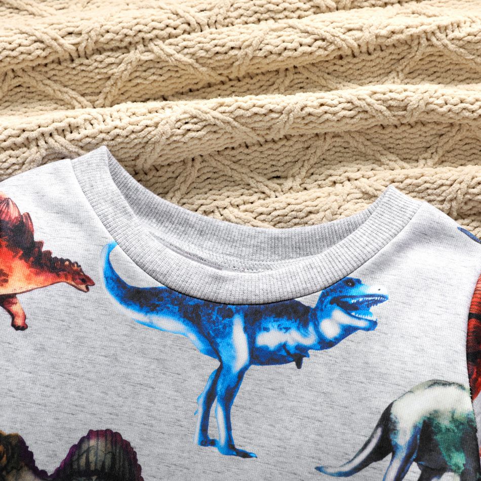 2-piece Toddler Boy Animal Dinosaur Print Pullover Sweatshirt and Pants Casual Set Light Grey big image 4