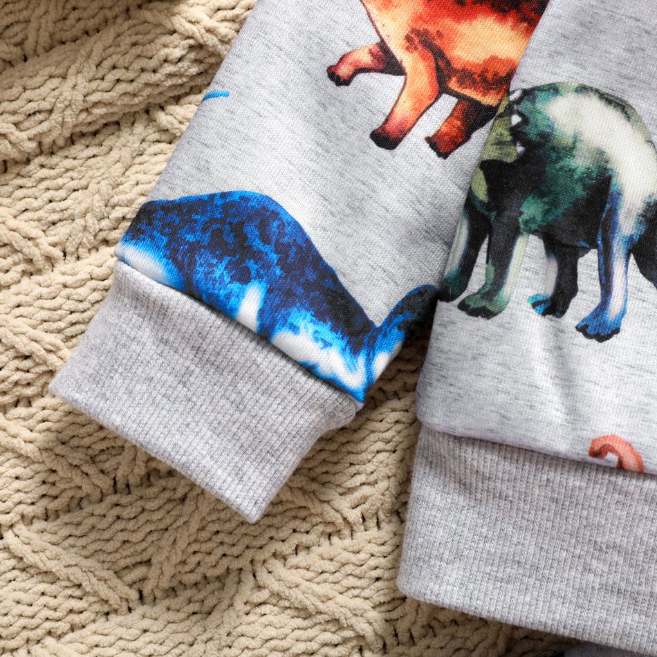 2-piece Toddler Boy Animal Dinosaur Print Pullover Sweatshirt and Pants Casual Set Light Grey big image 5
