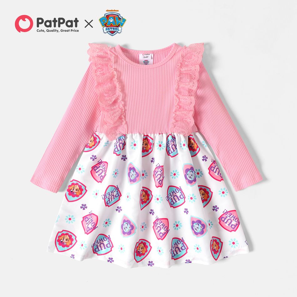 PAW Patrol Toddler Girl Colorblock Lace Frounce Cotton Dress Pink