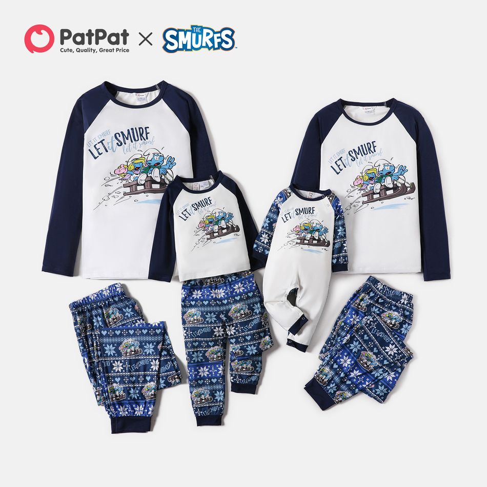 Smurfs Family Matching Merry Christmas Top and Allover Pants Pajamas Sets Blue