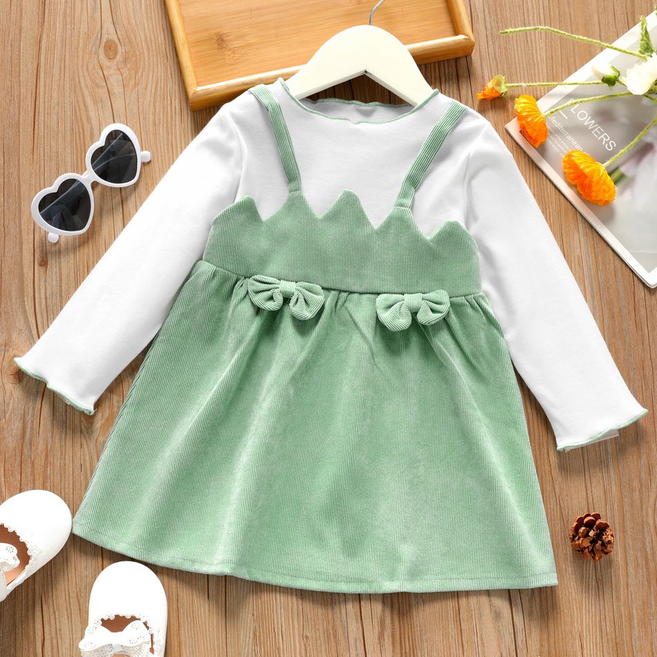 Toddler Girl Faux-two Bowknot Design Strap Long-sleeve Dress Mint Green