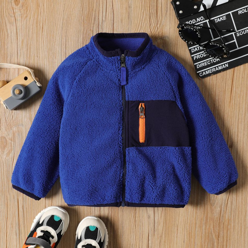 Fluffy Color Block Stand Collar Long-sleeve Orange or Blue Toddler Padded Coat Jacket Blue
