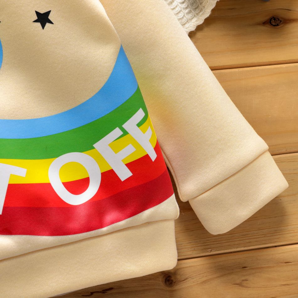 Toddler Boy Rocket Letter Rainbow/Vehicle Print Pullover Sweatshirt Beige