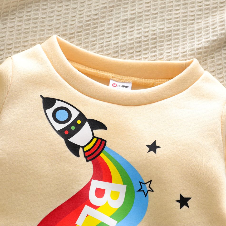 Toddler Boy Rocket Letter Rainbow/Vehicle Print Pullover Sweatshirt Beige big image 4