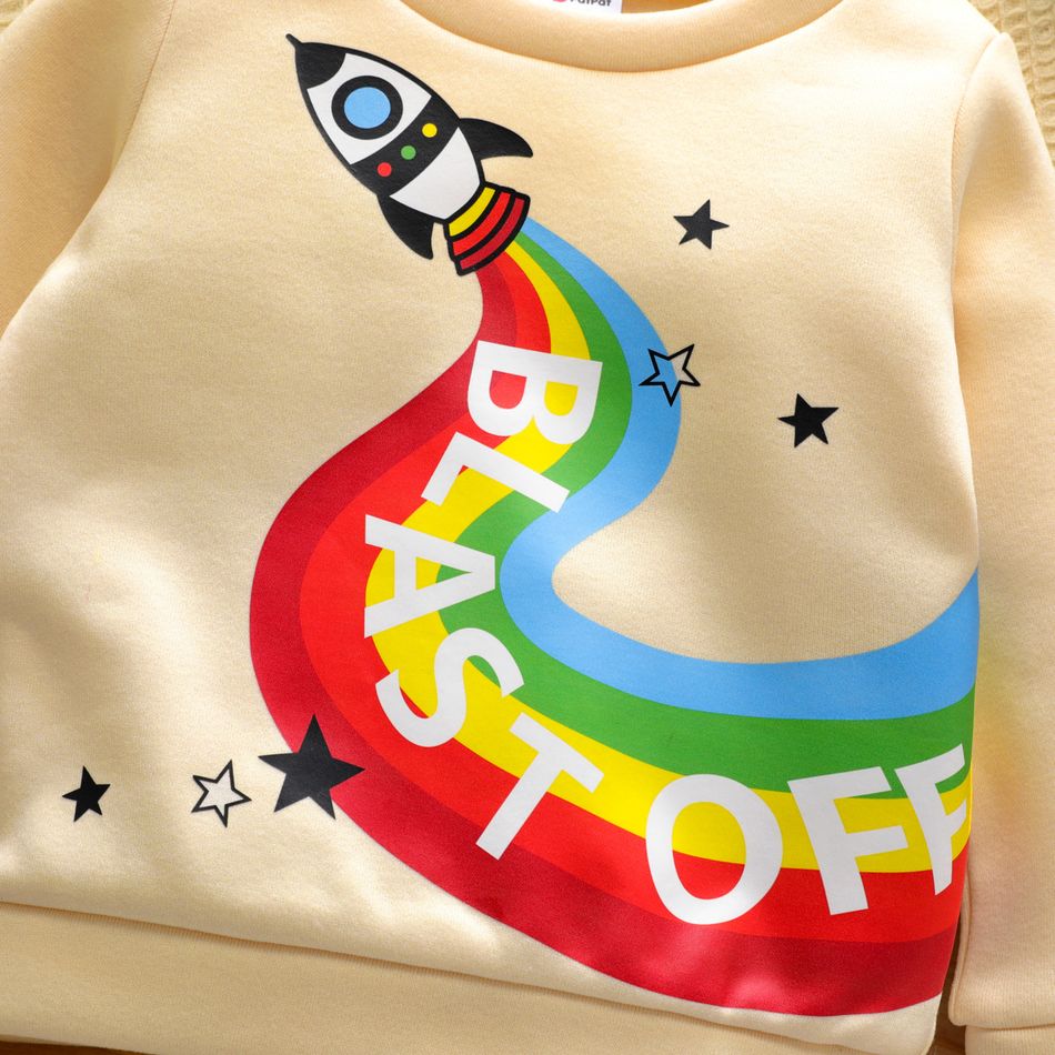 Toddler Boy Rocket Letter Rainbow/Vehicle Print Pullover Sweatshirt Beige big image 5