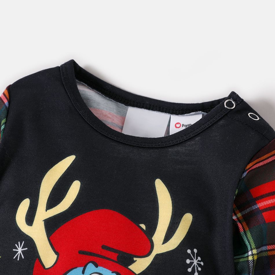 Smurfs Family Matching Christmas Antler Print Top and Plaid Pants Pajamas  Sets Black big image 7