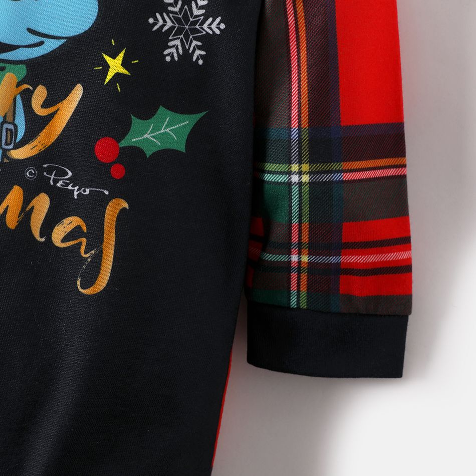 Smurfs Family Matching Christmas Antler Print Top and Plaid Pants Pajamas  Sets Black big image 10