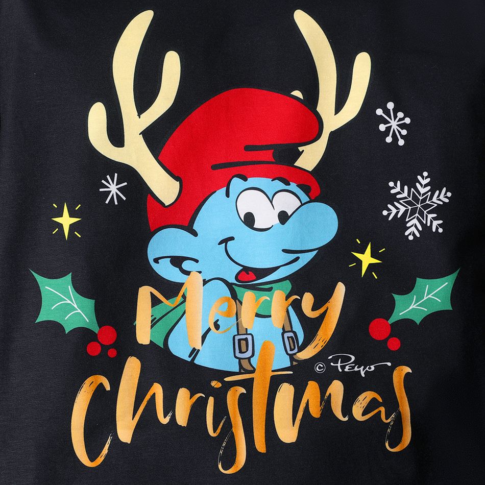 Smurfs Family Matching Christmas Antler Print Top and Plaid Pants Pajamas  Sets Black big image 8