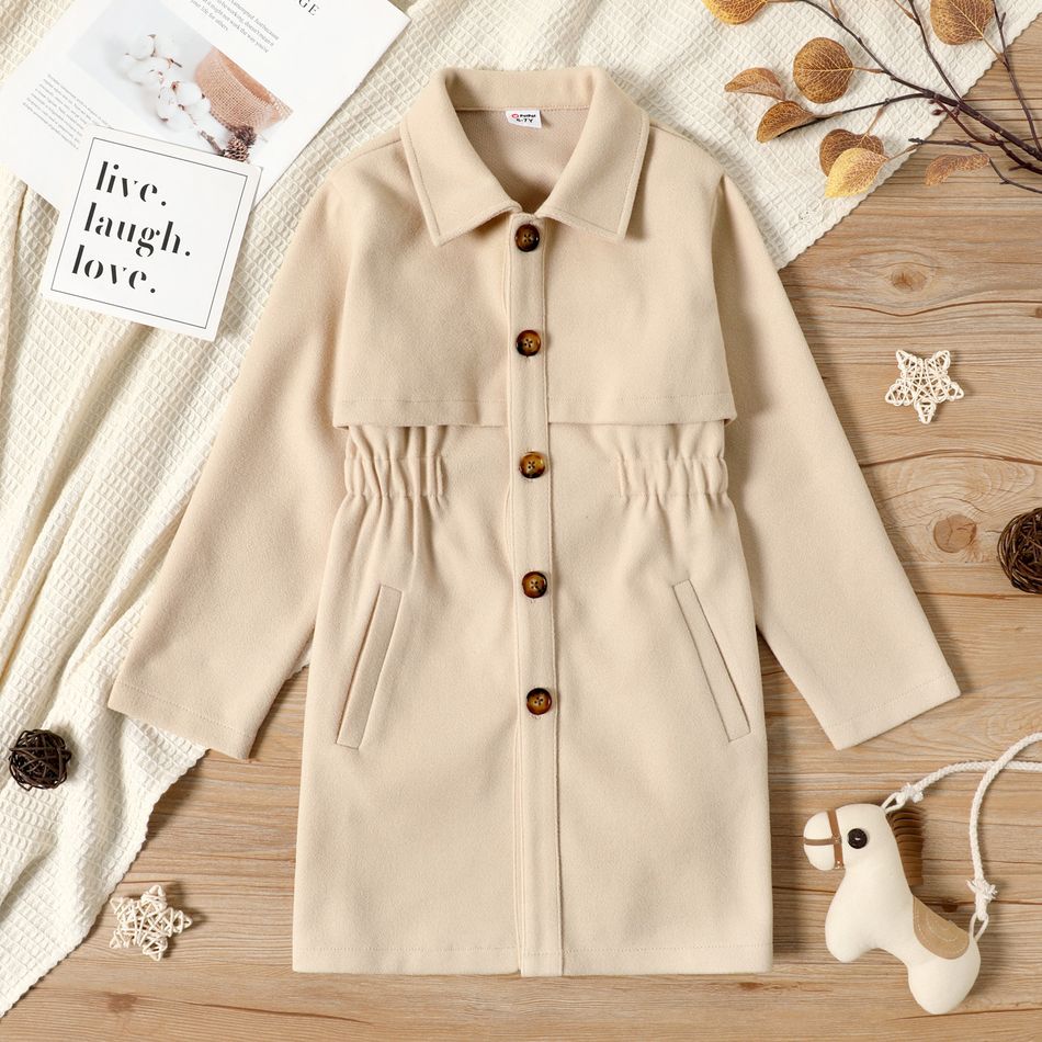 Kid Girl Lapel Collar Single-Breasted Waisted Coat Apricot