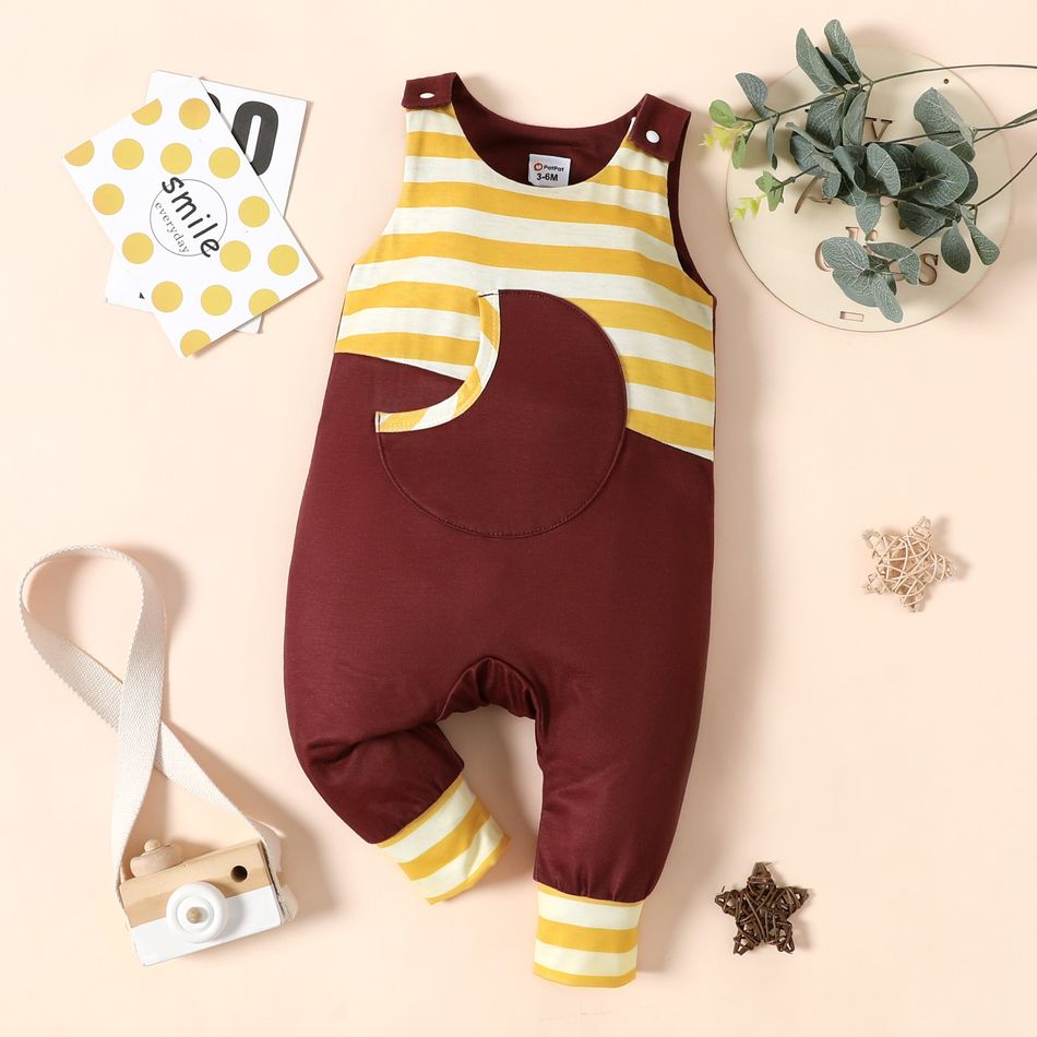 Baby Boy Brown Splicing Striped Sleeveless Jumpsuit Color block