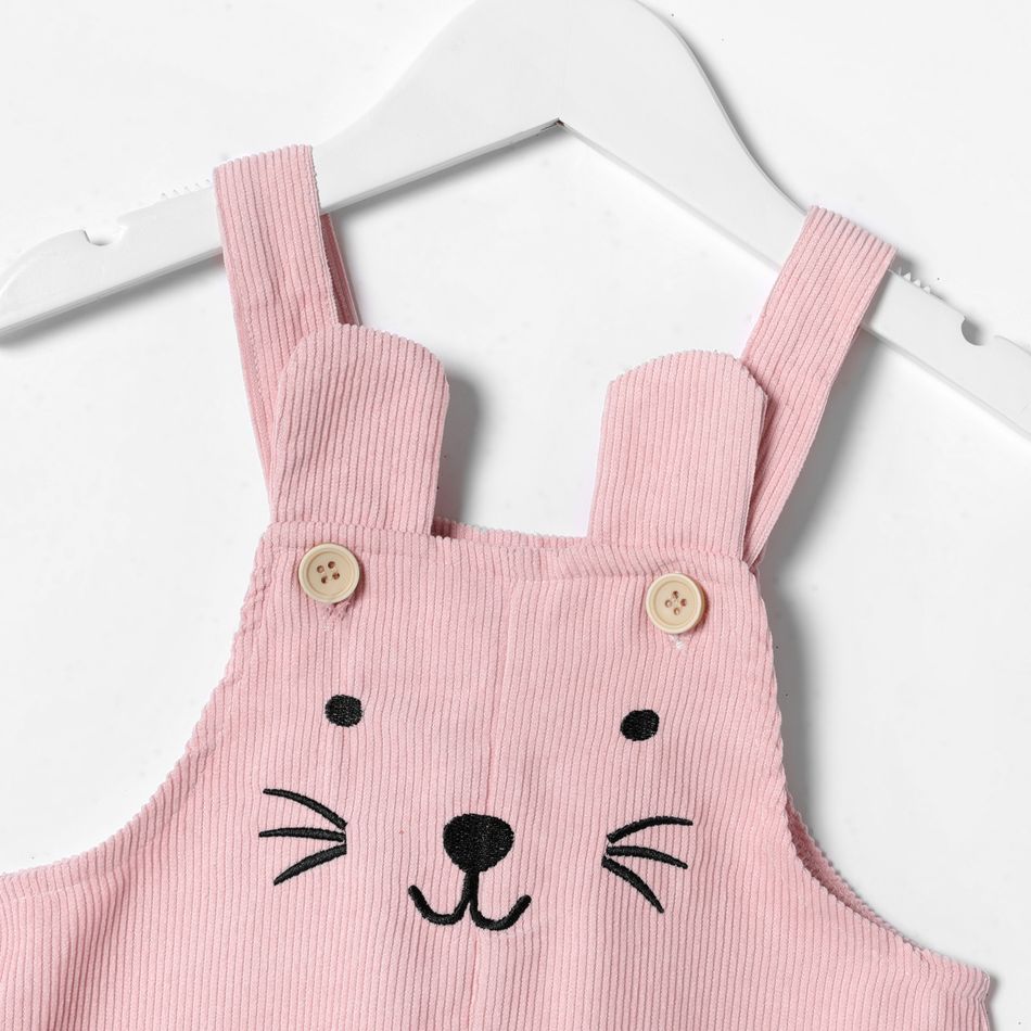 Toddler Girl Cat Embroidered Solid Color Overalls Pink big image 3