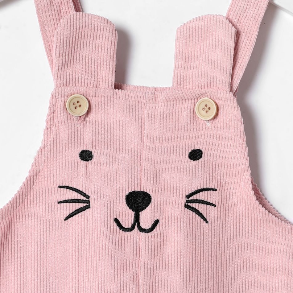 Toddler Girl Cat Embroidered Solid Color Overalls Pink big image 4