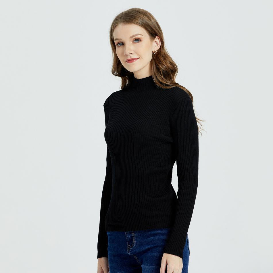 Minimalist High Collar Long-sleeve Black Sweater Black big image 3