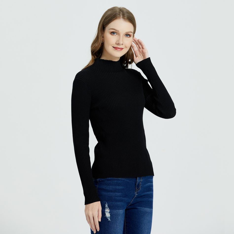 Minimalist High Collar Long-sleeve Black Sweater Black big image 2