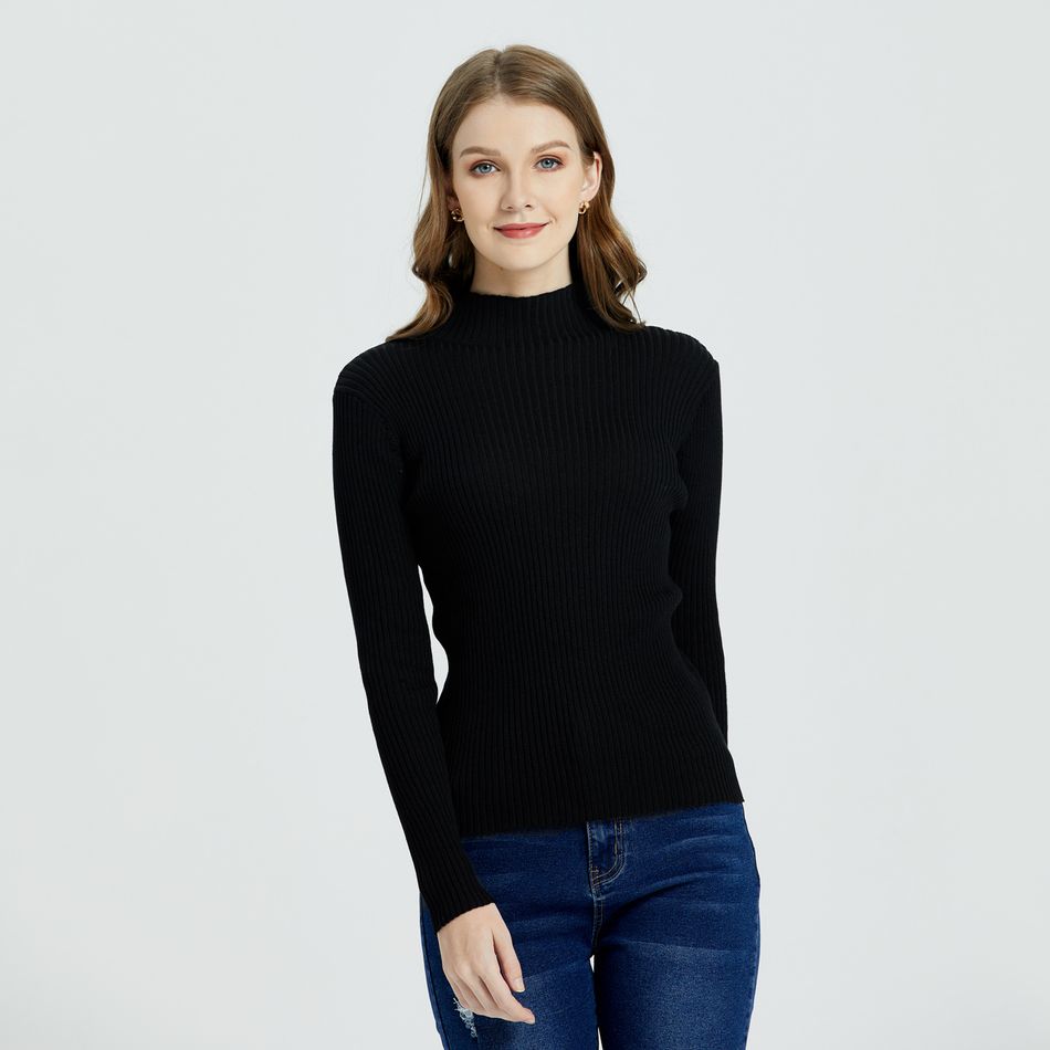 Minimalist High Collar Long-sleeve Black Sweater Black big image 4