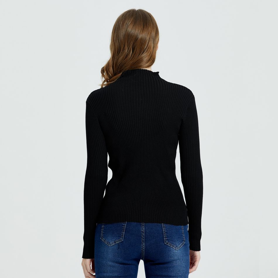 Minimalist High Collar Long-sleeve Black Sweater Black big image 6