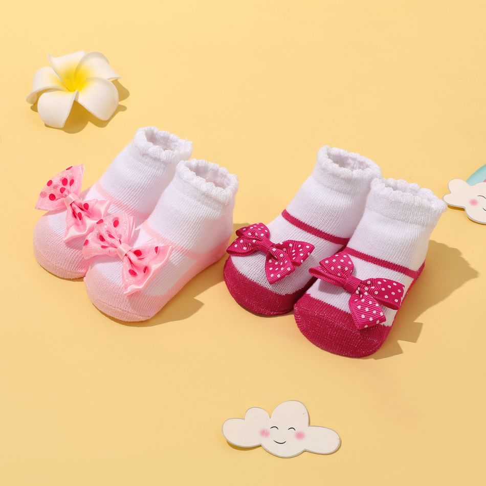 2 unidades de meias de bebê com decoração em laço para bebê Vermelho big image 1
