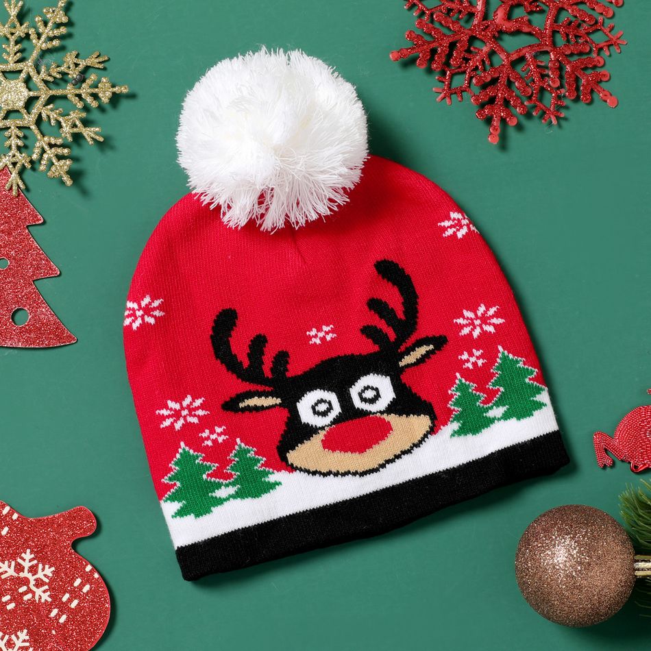 chapéu de natal decoração com pompons chapéus gorro de malha quente para mamãe e eu vermelho branco big image 3