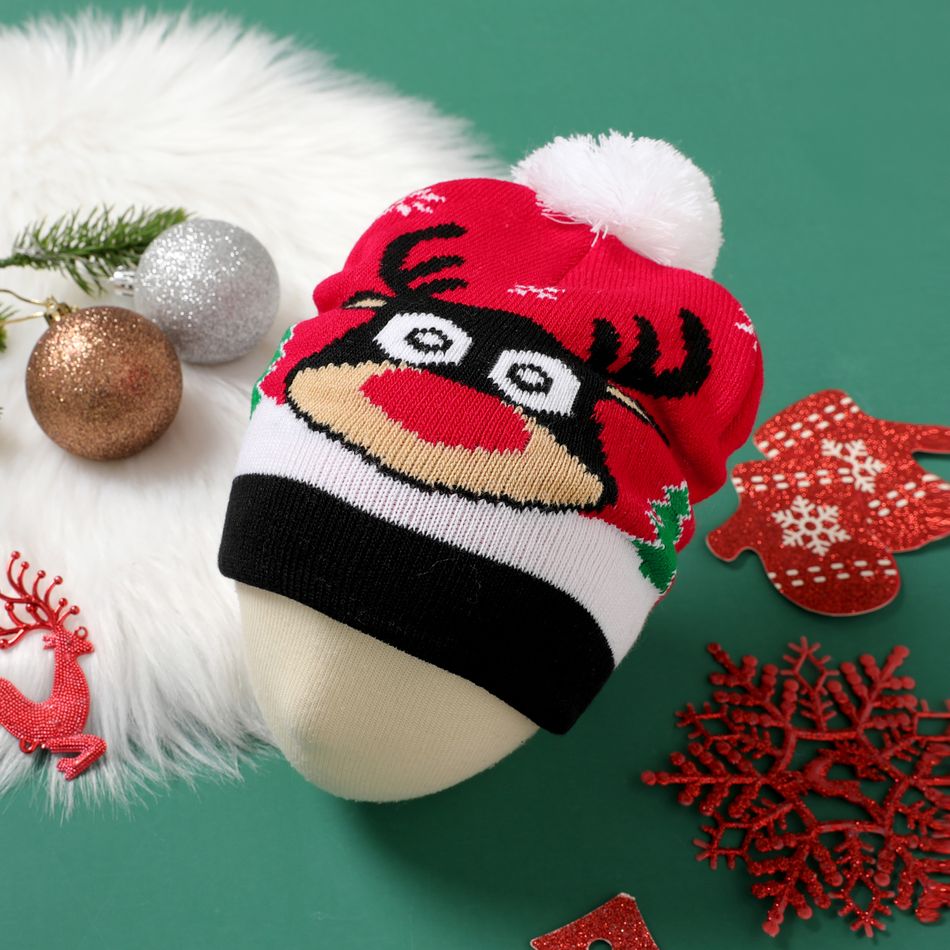 chapéu de natal decoração com pompons chapéus gorro de malha quente para mamãe e eu vermelho branco big image 7