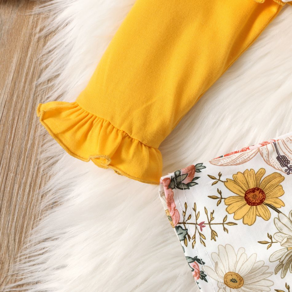2-piece Toddler Girl Floral Print Sleeveless Dress and Ruffled Cardigan Set Yellow big image 4