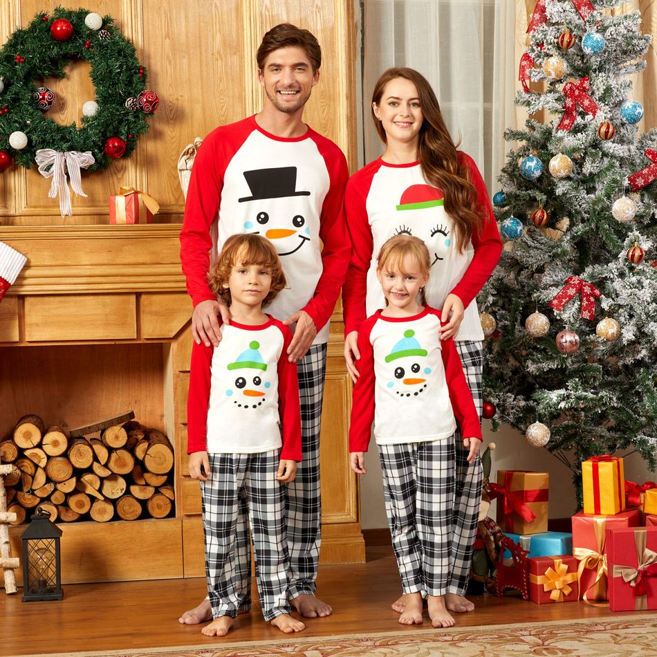 Christmas Snowman Face Print Family Matching Long-sleeve Pajamas Sets (Flame Resistant) Black/White/Red