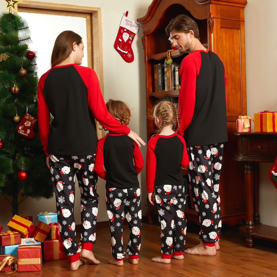 Christmas Cartoon Santa and Snowflake Print Black Family Matching Raglan Long-sleeve Pajamas Sets (Flame Resistant) Black big image 3