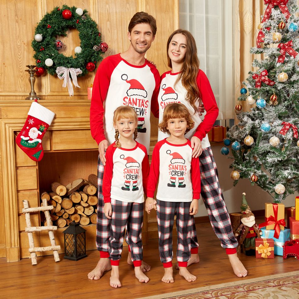Christmas Hat and Boots Letter Print Red Family Matching Long-sleeve Pajamas Sets (Flame Resistant) Red/White big image 13