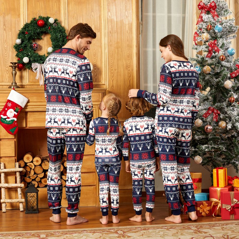 Christmas All Over Reindeer and Snowflake Print Snug Fit Family Matching Long-sleeve Pajamas Sets Royal Blue big image 10