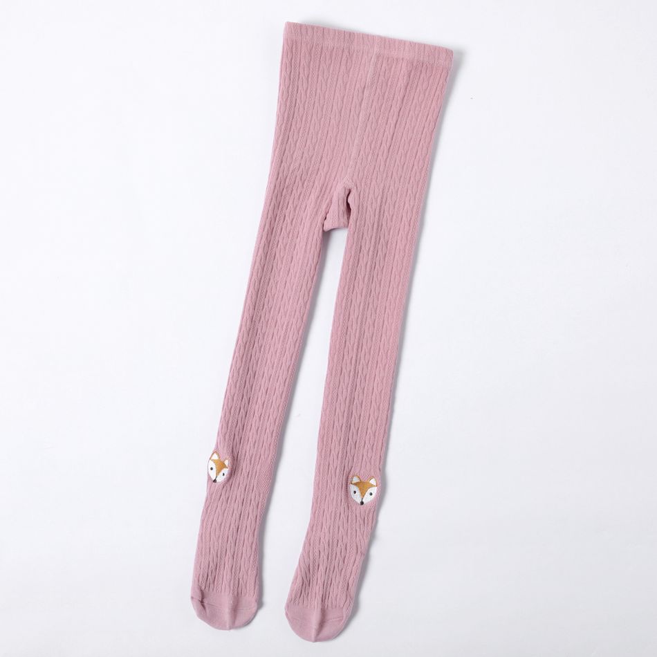 Kid Girl Animal Fox Embroidered Cable Knit Footie Leggings Pink big image 1