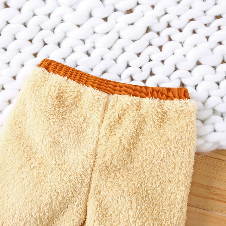 2pcs Baby Boy/Girl Solid Fuzzy Fleece Long-sleeve Pullover and Trousers Set Apricot big image 4