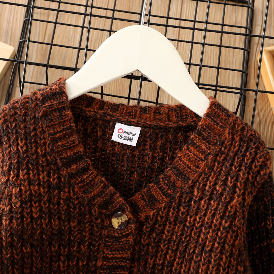 Toddler Boy/Girl Casual Button Design Knit Sweater Coffee big image 3